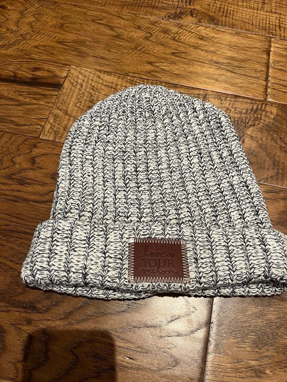 Love Your Melon Classic Cuffed Beanie in Black and White Speckled Knit